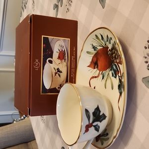 Lenox winter greetings Fluted cup and dessert plate